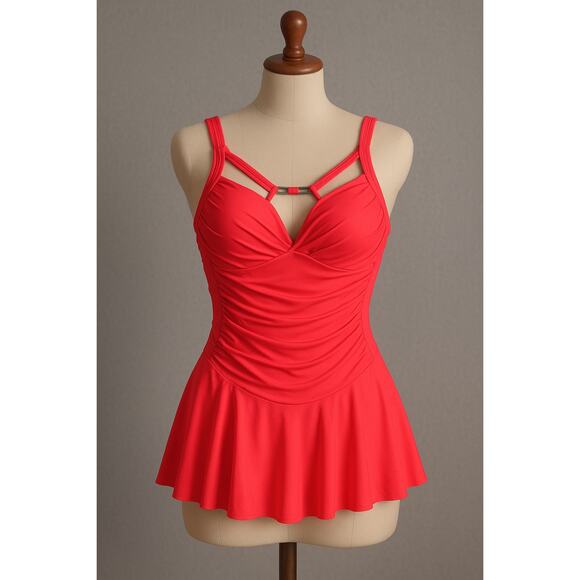 Red Swimdress 3XL One‎ Piece Tummy Control Modest Swimwear Bathing Suit - Picture 1 of 12